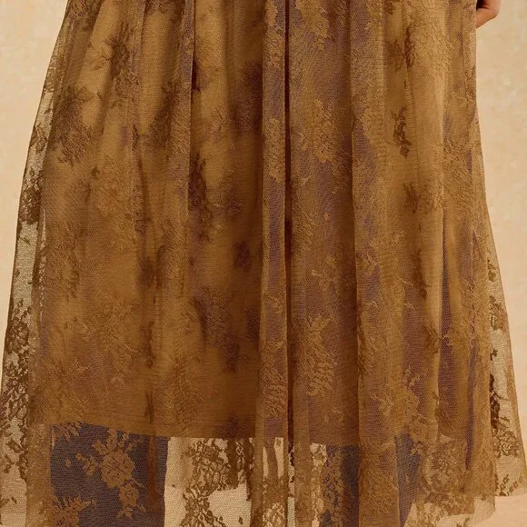 Brown Boho Lace Patchwork Women's Cheetah Print Maxi Sundress - Picture 4 of 7